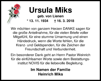 Traueranzeige von Ursula Miks von Nordwest-Zeitung