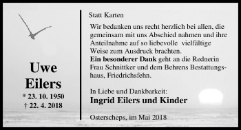 Traueranzeige von Uwe Eilers von Nordwest-Zeitung