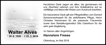 Traueranzeige von Walter Alves von Nordwest-Zeitung