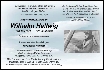 Traueranzeige von Wilhelm Hellwig von Nordwest-Zeitung