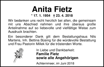 Traueranzeige von Anita Fietz von Nordwest-Zeitung