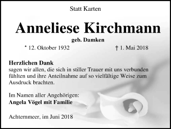 Traueranzeige von Anneliese Kirchmann von Nordwest-Zeitung