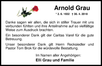 Traueranzeige von Arnold Grau von Nordwest-Zeitung