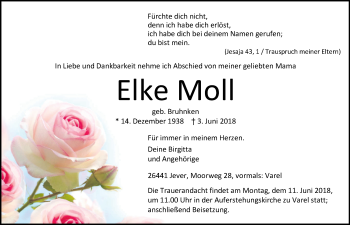 Traueranzeige von Elke Moll von Nordwest-Zeitung