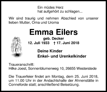 Traueranzeige von Emma Eilers von Nordwest-Zeitung