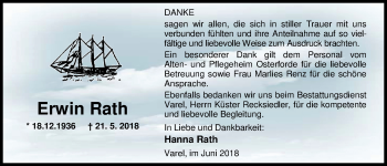 Traueranzeige von Erwin Rath von Nordwest-Zeitung