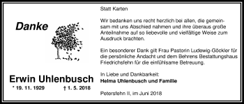 Traueranzeige von Erwin Uhlenbusch von Nordwest-Zeitung