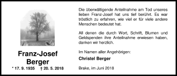 Traueranzeige von Franz-Josef Berger von Nordwest-Zeitung