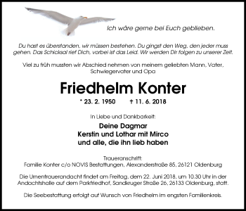 Traueranzeige von Friedhelm Konter von Nordwest-Zeitung