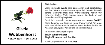 Traueranzeige von Gisela Wübbenhorst von Nordwest-Zeitung