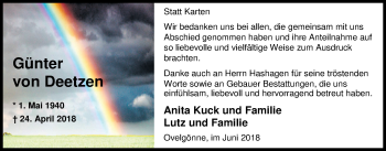 Traueranzeige von Günter von Deetzen von Nordwest-Zeitung