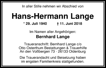 Traueranzeige von Hans-Hermann Lange von Nordwest-Zeitung
