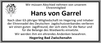 Traueranzeige von Hans von Garrel von Nordwest-Zeitung