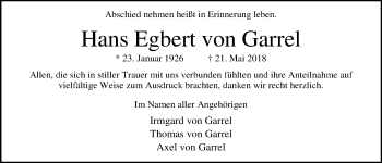 Traueranzeige von Hans Egbert von Garrel von Nordwest-Zeitung