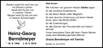 Traueranzeige von Heinz-Georg Berndmeyer von Nordwest-Zeitung