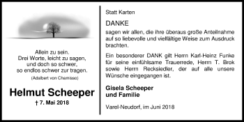 Traueranzeige von Helmut Scheeper von Nordwest-Zeitung