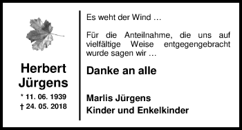 Traueranzeige von Herbert Jürgens von Nordwest-Zeitung
