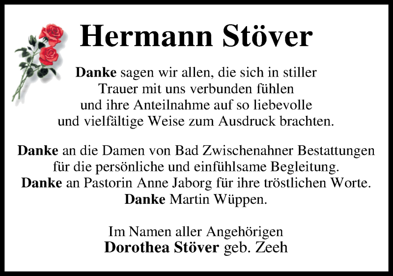  Traueranzeige für Hermann Stöver vom 04.06.2018 aus Nordwest-Zeitung