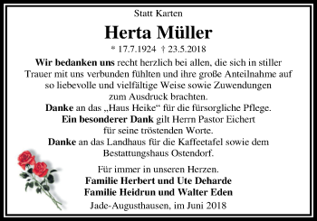 Traueranzeige von Herta Müller von Nordwest-Zeitung