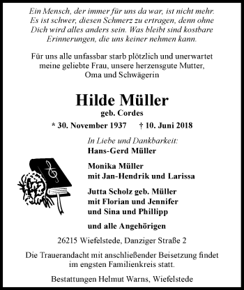 Traueranzeige von Hilde Müller von Nordwest-Zeitung