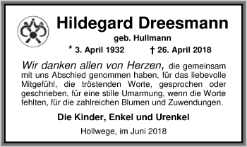 Traueranzeige von Hildegard Dreesmann von Nordwest-Zeitung