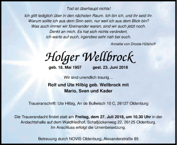 Traueranzeige von Holger Wellbrock von Nordwest-Zeitung