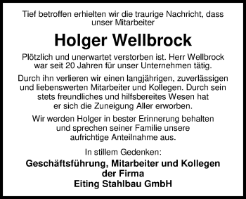Traueranzeige von Holger Wellbrock von Nordwest-Zeitung