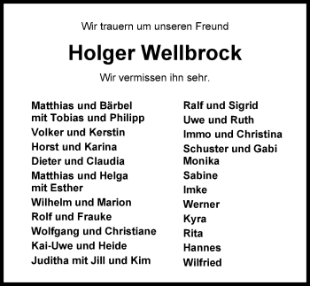 Traueranzeige von Holger Wellbrock von Nordwest-Zeitung