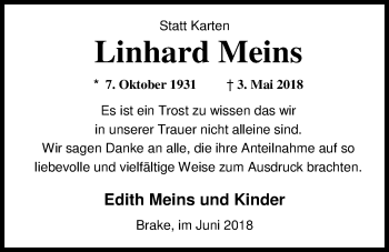 Traueranzeige von Linhard Meins von Nordwest-Zeitung