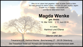 Traueranzeige von Magda Wenke von Nordwest-Zeitung