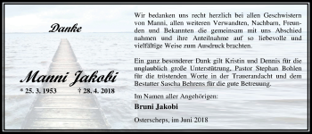 Traueranzeige von Manni Jakobi von Nordwest-Zeitung