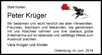 Traueranzeige von Peter Krüger von Nordwest-Zeitung