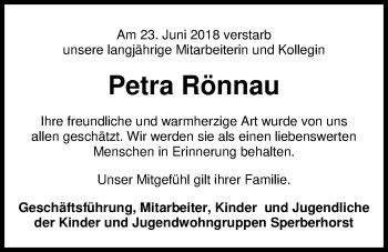 Traueranzeige von Petra Rönnau von Nordwest-Zeitung