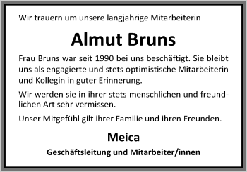 Traueranzeige von Almut Bruns von Nordwest-Zeitung