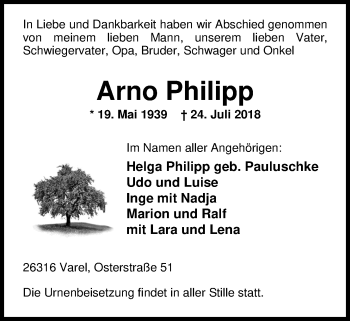 Traueranzeige von Arno Philipp von Nordwest-Zeitung