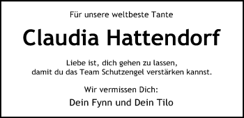 Traueranzeige von Claudia Hattendorf von Nordwest-Zeitung
