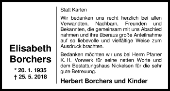 Traueranzeige von Elisabeth Borchers von Nordwest-Zeitung