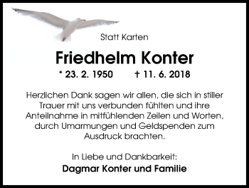 Traueranzeige von Friedhelm Konter von Nordwest-Zeitung