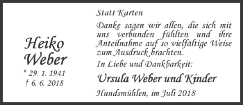 Traueranzeige von Heiko Weber von Nordwest-Zeitung