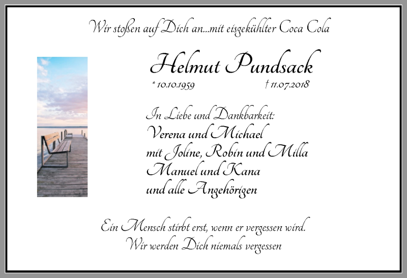  Traueranzeige für Helmut Pundsack vom 21.07.2018 aus Nordwest-Zeitung