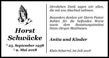 Traueranzeige von Horst Schwäcke von Nordwest-Zeitung