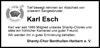 Traueranzeige von Karl Esch von Nordwest-Zeitung