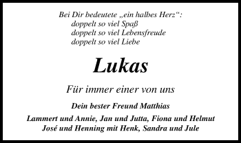 Traueranzeige von Lukas Ladegast von Nordwest-Zeitung