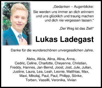 Traueranzeige von Lukas Ladegast von Nordwest-Zeitung