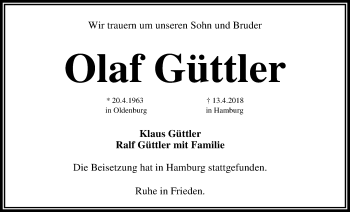 Traueranzeige von Olaf Güttler von Nordwest-Zeitung
