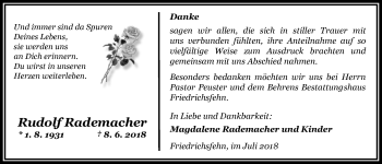 Traueranzeige von Rudolf Rademacher von Nordwest-Zeitung