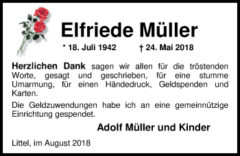 Traueranzeige von Elfriede Müller von Nordwest-Zeitung