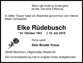 Traueranzeige von Elke Rüdebusch von Nordwest-Zeitung