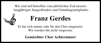 Traueranzeige von Franz Gerdes von Nordwest-Zeitung