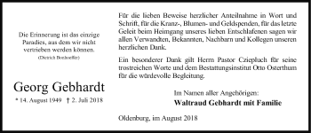Traueranzeige von Georg Gebhardt von Nordwest-Zeitung